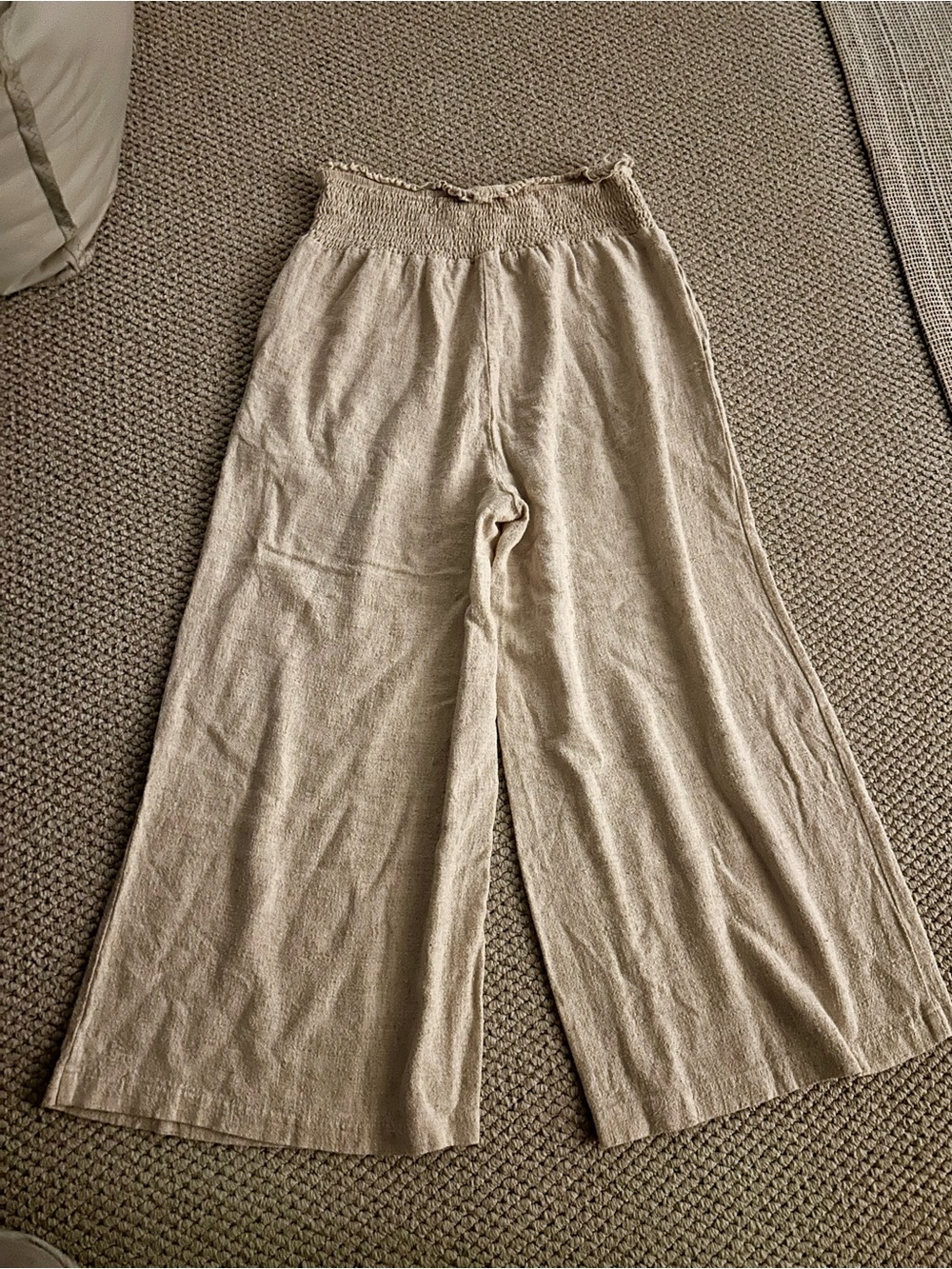 Talula Neutral Wide-Leg Linen-Blend Pants — Light Tan